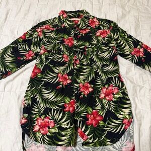 Off-White Tropical Floral Button-Up Shirt – Black | Long Sleeve
